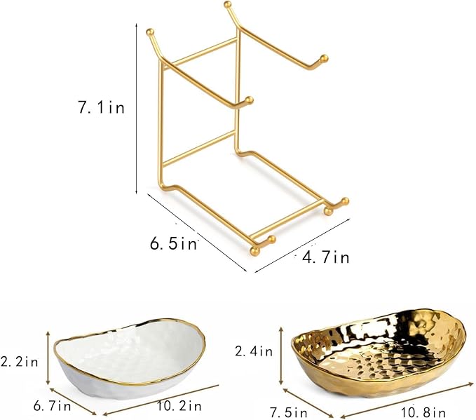 2-Tier Fruit Bowls for Kitchen Counter,Ceramic Bowl with Gold Metal Stand,2 Tier Fruit Basket for Fruit,Snack,Cake,Nuts,Dessert Space Saving Storage - Image 2