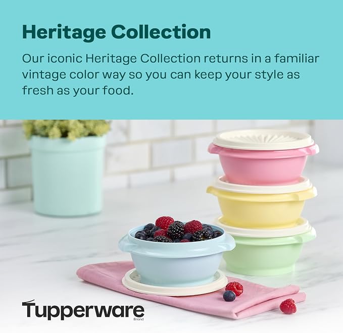 Tupperware Heritage Collection, New 16 Piece Food Storage Container Set in Vintage Colors, Dishwasher Safe and BPA Free (8 containers, 8 lids) - Image 2