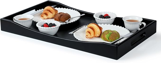 GOBAM Bamboo Extra Large Ottoman Tray, 26 x 15 inches - Wooden Tray for Dining Table & Parties, Serving Tray with Handles for Food, Cheese, Snacks, Tea, Coffee & Wine by GOBAM