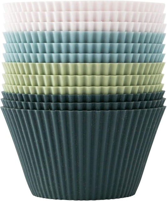 Reusable JUMBO Silicone Baking Cup, Non-Toxic, BPA Free, Dishwasher Safe, Jumbo, 12 Pack, White Blue Green by TheSiliconeKitchen
