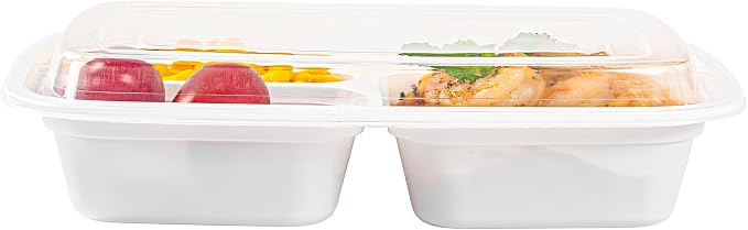 Asporto 26 Ounce Compartment Take Out Boxes, 50 Microwavable Meal Prep Containers - 3 Compartments, With Clear Plastic Lids, White Plastic Food Containers, Do Not Contain BPA - Restaurantware - Image 10