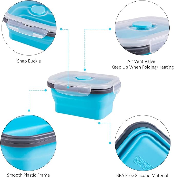 Collapsible Food Storage Containers with Lids & Vent, 11.8 oz, Kitchen Stacking Silicone Collapsible Meal Prep Container Set for Leftover, Microwave Freezer Dishwasher Safe, Blue Small 4 Pack - Image 7