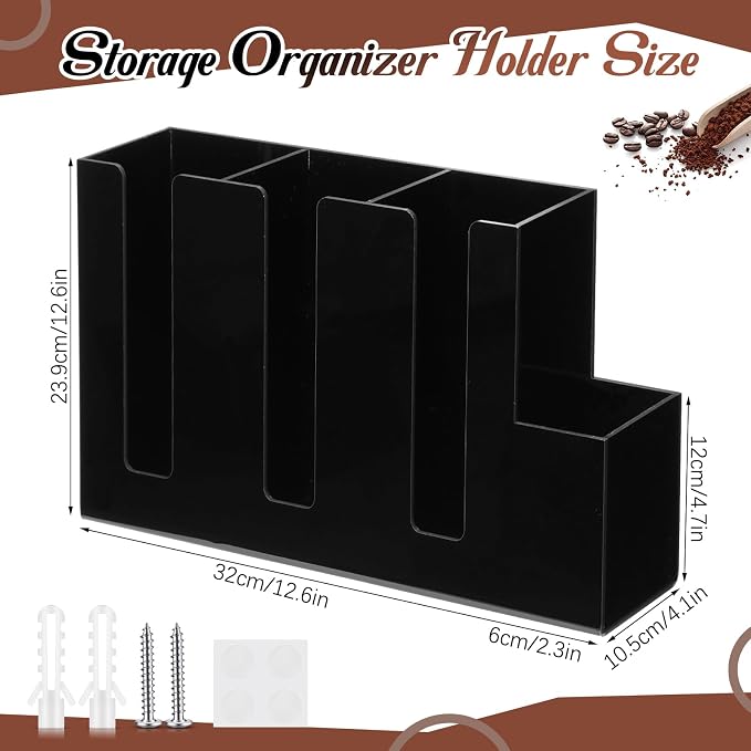 4 Compartments Acrylic Coffee Cup and Lid Storage Organizer Holder Disposable Paper Cup Dispenser Organizer Plastic Lid Holder Accessories for Kitchen Bar Shop Party Supplies(Black) - Image 2