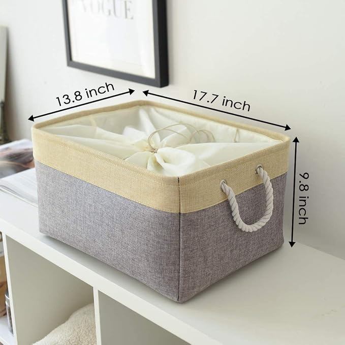 Storage Baskets for Organizing, Extra Large-3Pack, 17.7L×13.8W×9.8H inch Large Sturdy Storage Bins, Decorative Storage Baskets for Shelves Closet Nursery (Gold&Grey) - Image 2