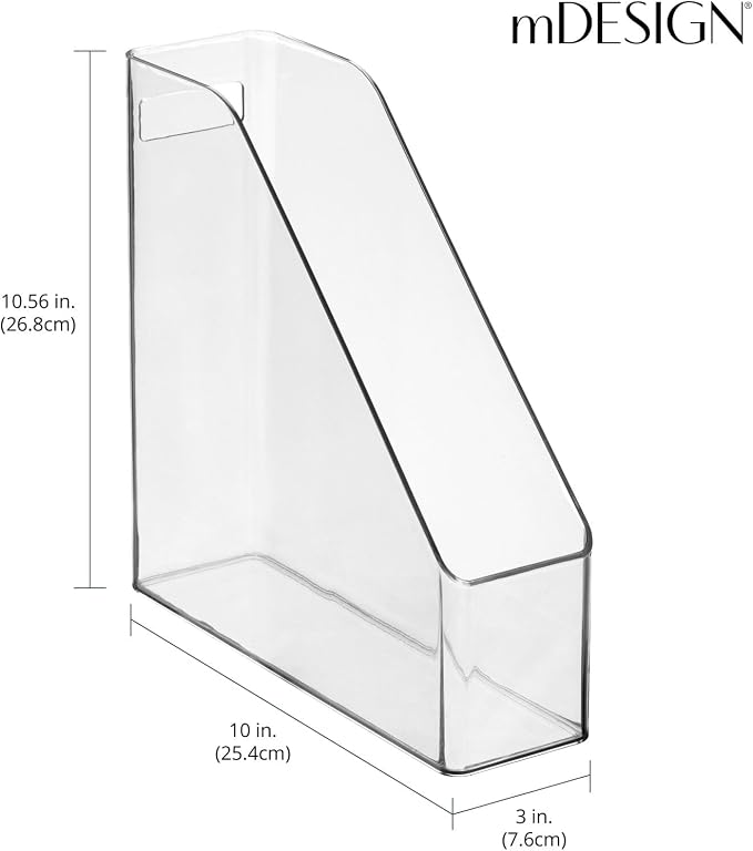 mDesign Plastic Slim Vertical File Folder Storage Organizer Bin with Handle, Hold Notebooks, Binders, Envelopes, Magazines for Home Office, Work Desktops, Ligne Collection, 8 Pack, Clear - Image 3