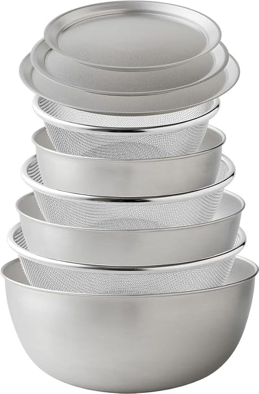 Ernest A-0077971 Bowl Colander Plate Set, 9 Piece Set, 5.9/7.1/8.3 inches (15/18/21 cm), Scratch Resistant (Made in Special Processing Stainless Steel, "New Galaxy"), 18-8 Stainless Steel, Specialty by Arnest