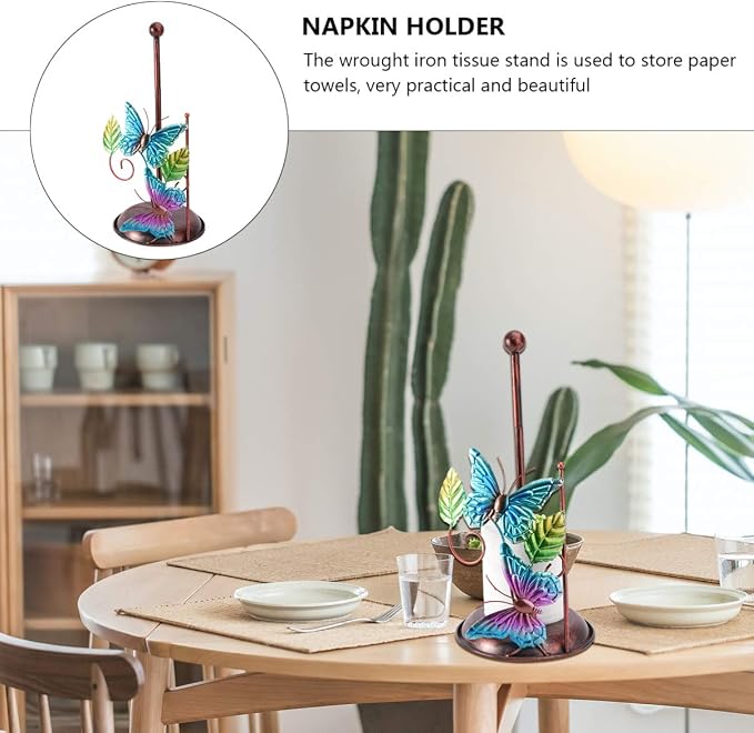 Cabilock Wrought Iron Butterfly Paper Towel Holder Metal Tissue Rack Freestanding Napkin Storage for Kitchen Bathroom Dining Countertop - Image 6
