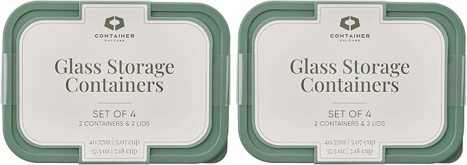 Glass Food Storage Containers with Lids — 8 Piece — 57.5 oz & 40.57 oz Glass with BPA-Free Leakproof Stackable Lids — Microwave, Oven & Dishwasher Safe — Ideal for Meal Prep & More - Soft Sage - Image 3