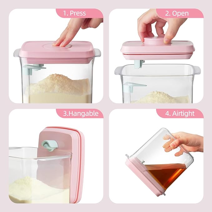 Formula Container - 1700ml Airtight Formula Dispenser One Button Handy Milk Powder Container BPA-Free Storage Containers with Scoop and Scraper Transparent 730g - Image 2