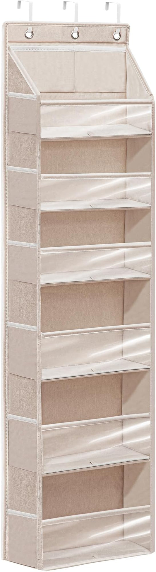 Over Door Organizer with 6 Extra Large Pockets and 12 Side Pockets, Large Capacity Hanging Storage Organizer with Clear Window for Shoes, Diapers, Beige, 6 Layers, 1-Pack by Unknown
