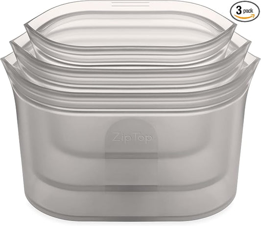 Zip Top Reusable Food Storage Bags | 3 Dish Set [Gray] | Silicone Meal Prep Container | Microwave, Dishwasher and Freezer Safe | Made in the USA by ZipTop