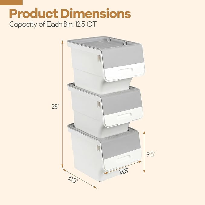 GIANTEX 6 Pack Plastic Stackable Storage Bins with Lids & Wheels, 12.5 QT | Open Front Stacking Bins, Organizer Bins for Pantry, Kitchen, Laundry, Closet, Playroom, Bedroom Organization - Image 8