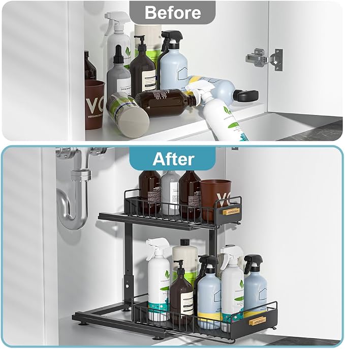 Under Sink Organizer Kitchen, 2 Tier Under Sink Organizers and Storage, Pull out Cabinet Organizer Shelf, Metal Drawer for Kitchen Bathroom Pantry Cabinet Closet Organization Rack, Black, 1 Pack - Image 4