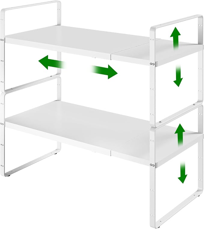 Expandable Adjustable Atackable Kitchen Cabinets Organizer | 80 lb Heavy Duty Metal Pantry Storage Shelves Racks for kitchen, Small Cupboard Organizers with 4 Height Levels by LOCVCDA