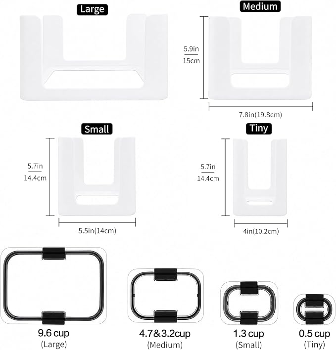 Food Storage Container Lids Organizer for Rubbermaid Brilliance Nap-On Lids | Stackable Food Storage Container Lid Organizer -- Fits 0.5, 1.3, 3.2, 4.7 & 9.6 Cups -- Holds 32 Lids (White,4-Piece Bundle) - Image 5