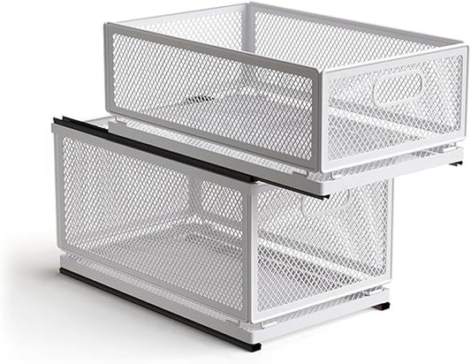 Pull Out Cabinet Organizer, Slide Out Drawers Fixed with Adhesive Nano Film, Pantry Shelves Sliding Drawer Storage Organization for Kitchen (Double Layer 15.7*9.4*14.45inch/40*24*36.7cm) by Unknown