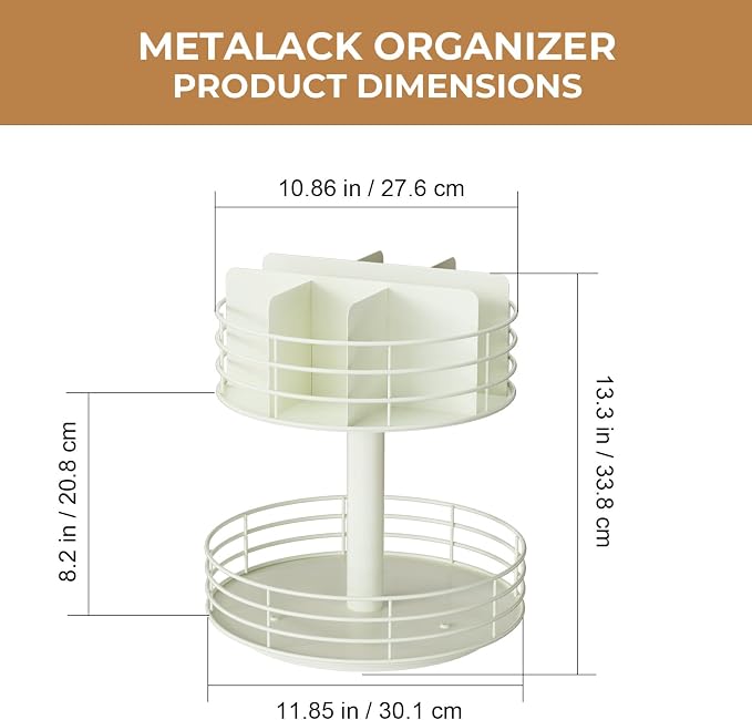 Snack Organizer - Versatile Snack Storage 2 Tier Lazy Susan with Convenient Grab-and-Go Design, Metal Snack Holder for Home, Office, Breakroom, 12.13" L x 12.13" W x 12.56" H (Matte White) - Image 2