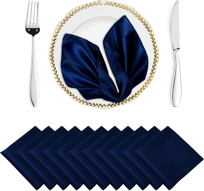 MDS® Pack of 50 Satin Napkins 12 x 12 Inch, Soft Silky Reusable Cloth Dinner Table Napkins for Wedding Décor, Reception, Birthday, Parties, Banquets, Catering, Restaurants & Hotel - Navy Blue by MDS