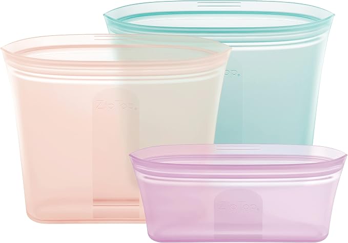 Zip Top Reusable Food Storage Bags | 3 Bag Set [Teal/Peach/Lavender] - 2 Sandwich, 1 Snack | Silicone Meal Prep Container | Microwave, Dishwasher and Freezer Safe | Made in the USA - Image 2