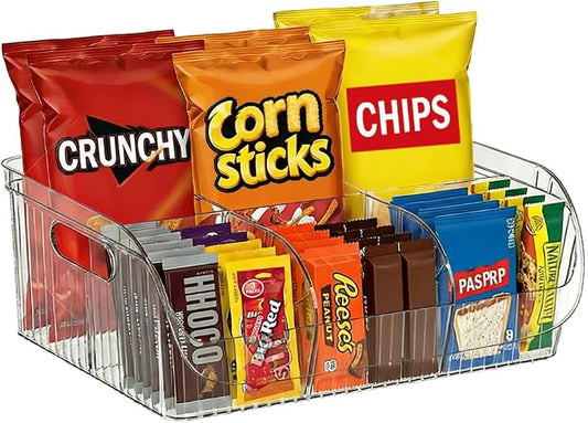 Large Snack Organizer for Countertop, Clear Snack Storage Bin | 13.7"×9.3"×6" for Kitchen Pantry, 6 Compartment Plastic Snack Bar with Dividers for Cabinet, Chip Packet Holder for Office by Unknown