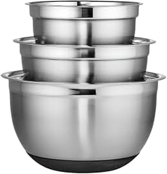 Chicago Metallic Stainless Steel Mixing Bowls Set of 3-3 Qt, 5 Qt, 8 Qt Nesting Bowls with Nonslip Silicone Bases, Dishwasher Safe, Rust Resistant for Kitchen Prep, Serving, and Food Storage by ChicagoMetallic