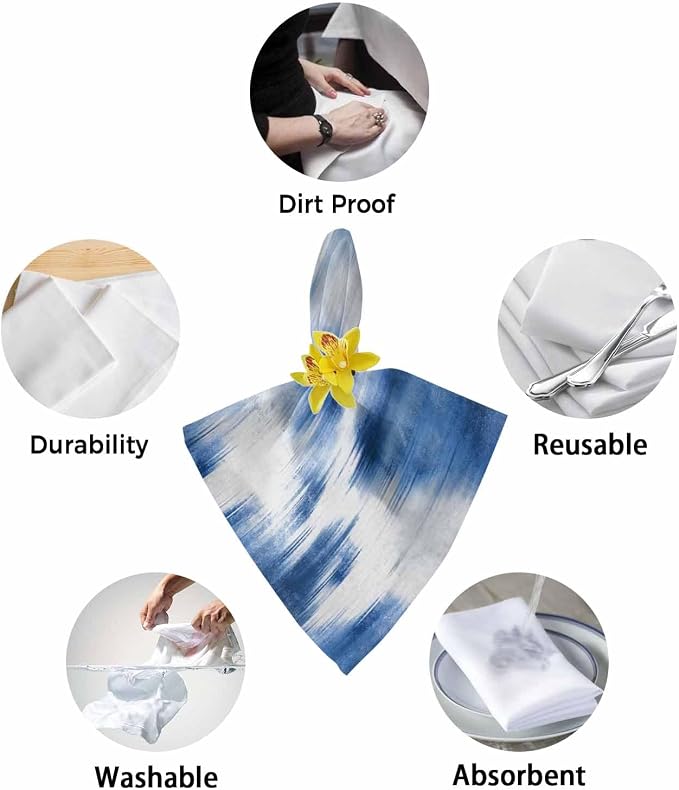 Abstract Blue Dinner Napkins Cloth Set of 6, Premium Polyester Napkins 20 x 20 Inch, Modern Geometric Gradual Stripes Grey Washable and Reusable Table Napkins for Wedding Cocktail Hotel - Image 6