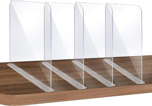 ROUFA 4Pcs Clear Acrylic Shelf Dividers, Adjustable Closet Organizer Fit for Any Thickness of Shelves, Multi-Purpose Wood Shelf Separators for Bedroom, Kitchen, Office, Bathroom, 11.8''x11'' by ROUFALIFE