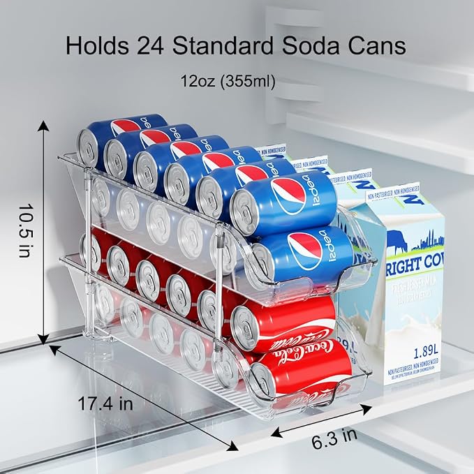Stackable Soda Can Organizer for Pantry or Fridge, Holds 24 Cans | Heavy-Duty, Clear PET, Space-Saving Drink Organizer, Gravity Rolling, Pop can & Food can Dispenser/Storage/Container - Image 3