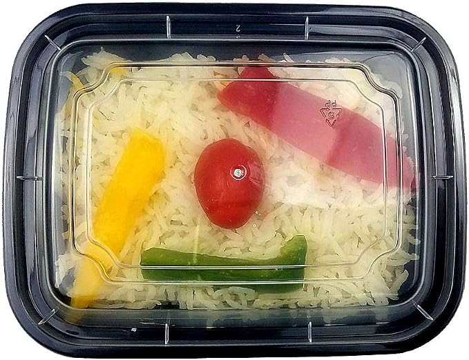 12 oz. Rectangular Microwaveable Black Plastic Disposable Food Storage Container with Lids - BPA Free (Pack of 25 Sets) - Image 4