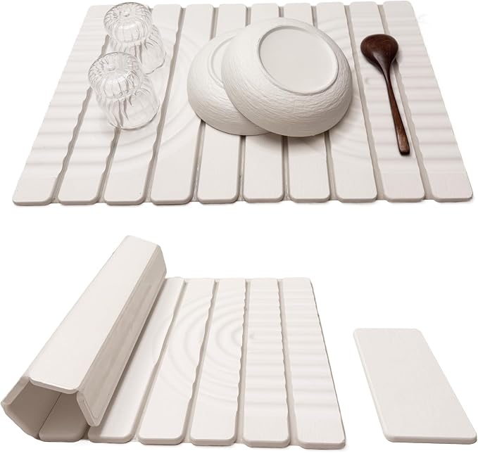 Stone Drying Mat for Kitchen Counter, 23.62"X15.35" Absorbent Diatomaceous Collapsible Quick Drying Dish Mats，Roll This Non-Slip Highly Absorbent Drying Mat Into a Compact Size for Seamless Storage by Unknown