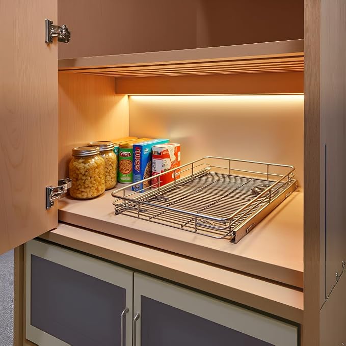 Cabinet Pull Out Shelves 17" W x 21" D, Chrome | Slide Out Cabinet Organizer, Heavy-Gauge Wire Storage Drawer, Ball-Bearing Glides, 100 Lb Capacity, Min 18" Cabinet Opening - Image 6