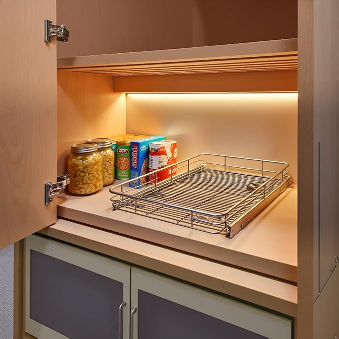 Pull Out Cabinet Organizer 20" W x 21" D, Chrome | Slide Out Shelves for Kitchen Cabinet, 100 lbs Capacity, Smooth Ball-Bearing Glides, Heavy-Gauge Steel Wire, Fits 21" Opening - Image 6