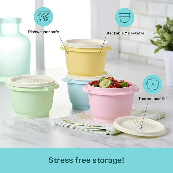 Tupperware Heritage Collection, New 16 Piece Food Storage Container Set in Vintage Colors, Dishwasher Safe and BPA Free (8 containers, 8 lids) - Image 4