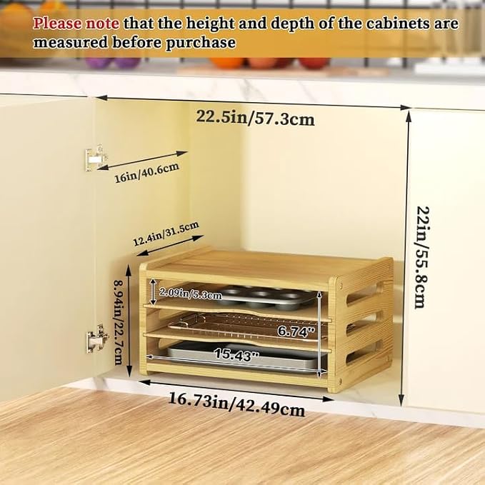 4 Tier Tray Dividers for Cabinets, Kitchen Vertical Baking Sheet Organizer | Premium Wood, Multiple Sizes, Saving Space, Vertical Tray Dividers for Storing pans, Baking trays, Cutting Board - Image 2