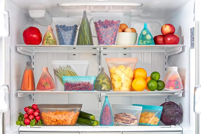 Zip Top Reusable Food Storage Containers Full Set of 8 Frost – Platinum Silicone Cups, Dishes & Bags – Microwave, Dishwasher & Freezer Safe – Made in USA, BPA-Free - Image 7