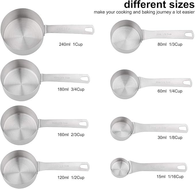 Measuring Cups and Spoons Set, 18/8 Metric & US Stainless Steel 8 Measuring Cups & 9 Spoons with 1 Leveler & 1 Measurement Conversion Chart for Baking & Kitchen - Image 2