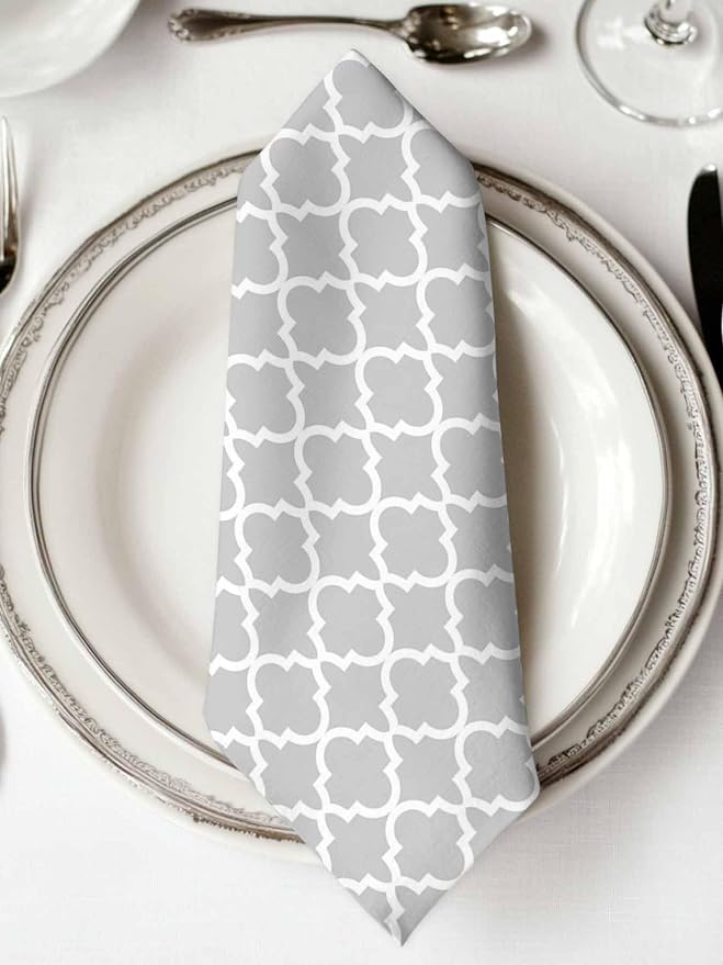 Cloth Napkins Set of 8-20x20 Inches, Light Gray Washable Reusable Table Napkins, Minimalist Boho Abstract Ethnic Motifs Soft & Absortbent Dining Napkin for Party Wedding Hotel Restaurant - Image 2