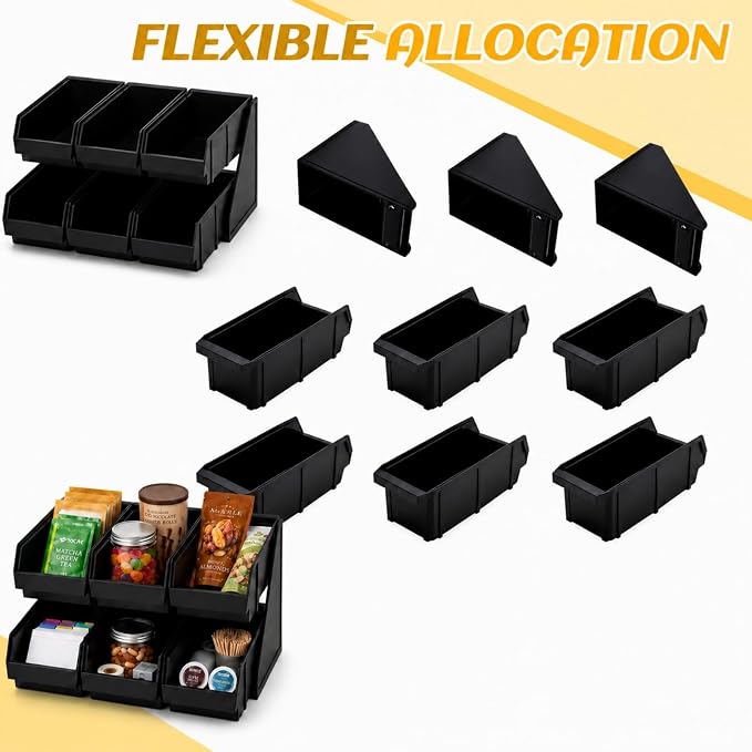 Novabright 6 Compartment Serve Condiment Bin Self Serve Condiment Packet Organizer Stand Countertop Plastic Containers Storage Display Rack for Coffee Shops Restaurants Bars(6 Bin 2 Tier) - Image 6