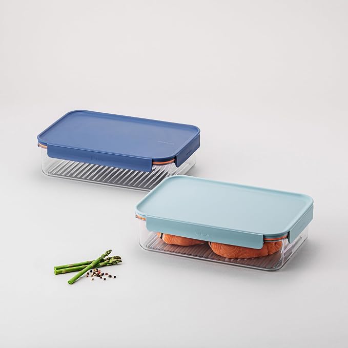 LocknLock Tritan Plastic Bisfree Modular Plus Food Storage Container Set, Lunch, Meal Prep, Stackable, BPA-Free, Leakproof, Freezer-Safe, 4 Pieces, 2 Boxes and 2 Lids, Navy, 2.1L - Image 2