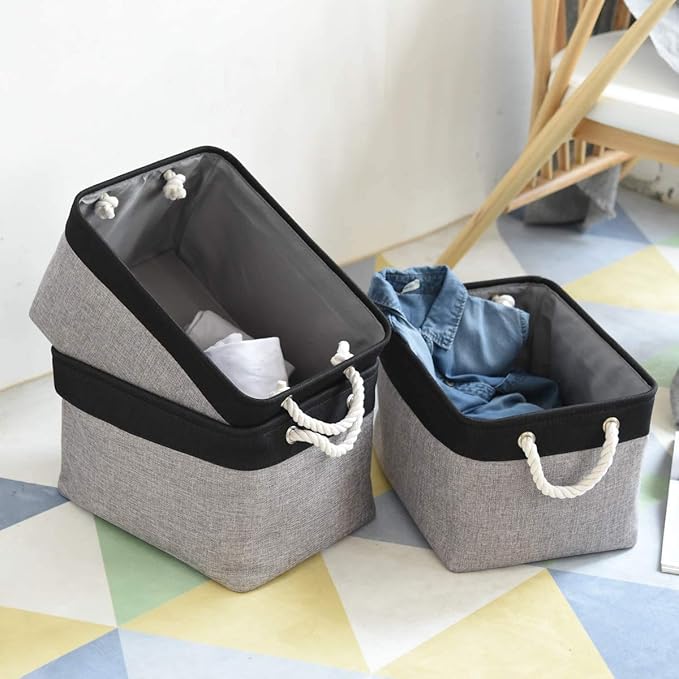 Storage Basket for Organizing- 16x12x8 inch 1 Pack Fabric Storage Cubes, Bins for Organization for Shelves Organizer Gift Laundry Cloth Toy (Grey & Black) - Image 4