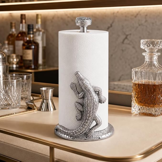 Arthur Court Alligator Paper Towel Holder Aluminum Metal 12.5 inch Stylish Kitchen Decor - Image 3