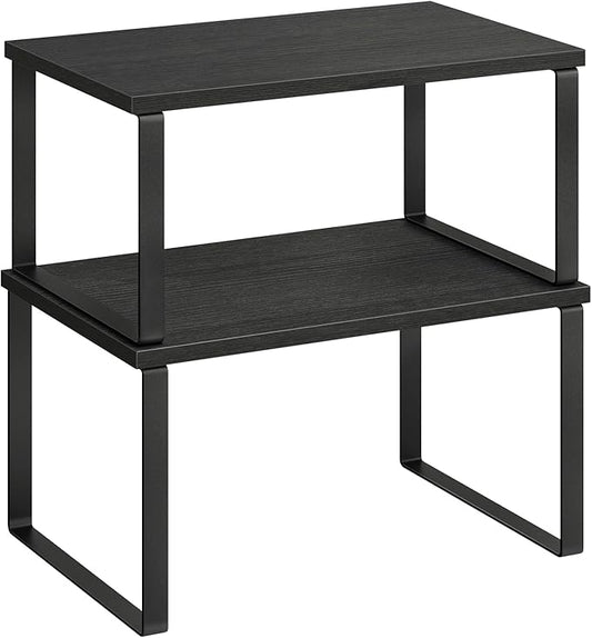 SONGMICS Cabinet Organizer Shelf, Set of 2 Kitchen Counter Shelves, Kitchen Storage, Spice Rack, Stackable, Expandable, Metal and Engineered Wood, 11.7 Inches, Ink Black and Charcoal Black UKCS02B01 by Unknown
