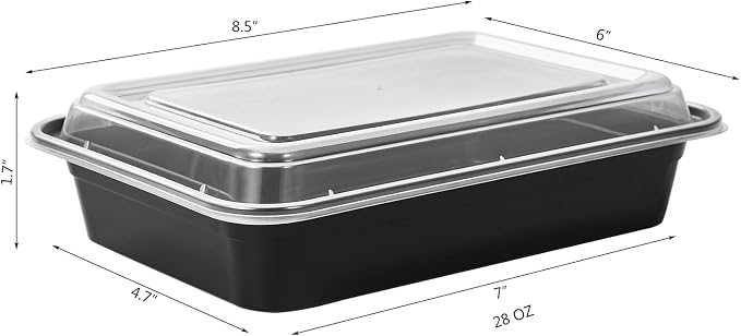 150 Pack Meal Prep Plastic Food Storage Containers With Lids 28 oz 1 Compartment Black Rectangular Reusable To Go Lunch Prepping Boxes BPA-Free Microwavable Freezer Dishwasher Safe Stackable - Image 2