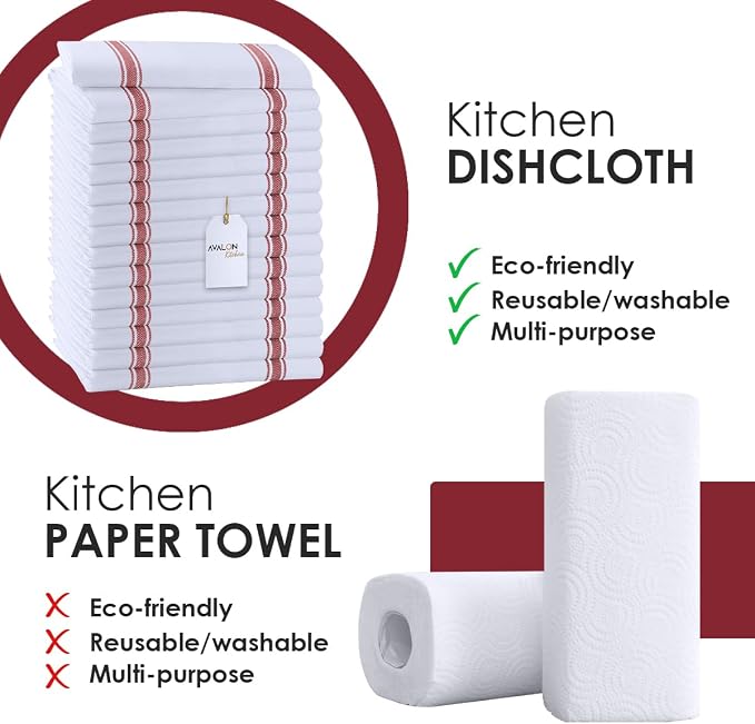 Dish Towels 15 Pack Red Stripe 100% Cotton Kitchen Towel 15x25 Inch Tea Towels, Dish Cloths for Washing Dishes, Kitchen Rags for Drying Dishes - Image 2