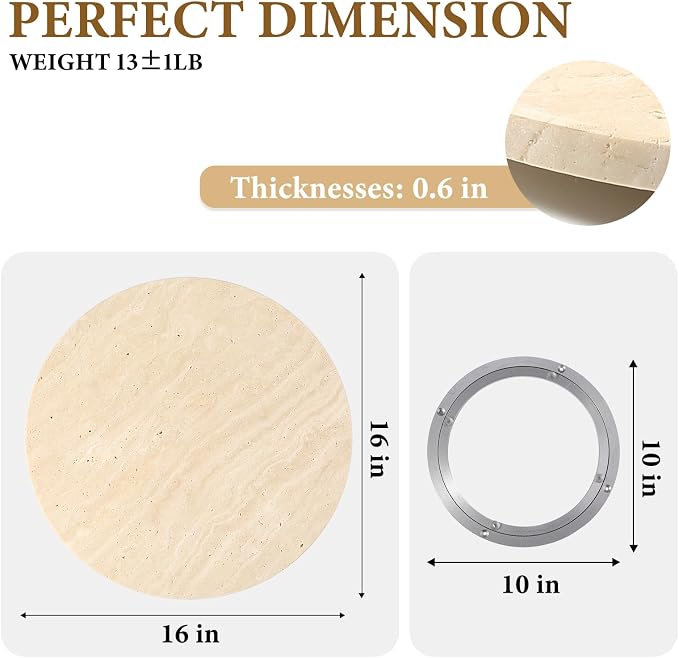 16'' Beige Marble Lazy Susan Travertine Turntable for Kitchen Dinning, Marble Lazy Susans Organizer for Cabinet, Serving Rotation Spinning Tabletop Organizer Swiveling, Spice Rack Storage - Image 2