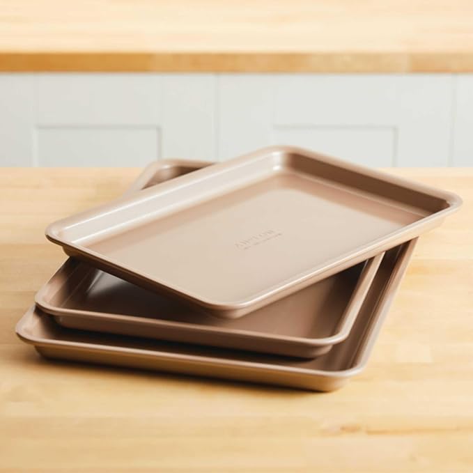 Anolon Gourmet Nonstick Bakeware Set with Nonstick Cookie Sheets / Baking Sheets - 3 Piece, Bronze Brown - Image 2