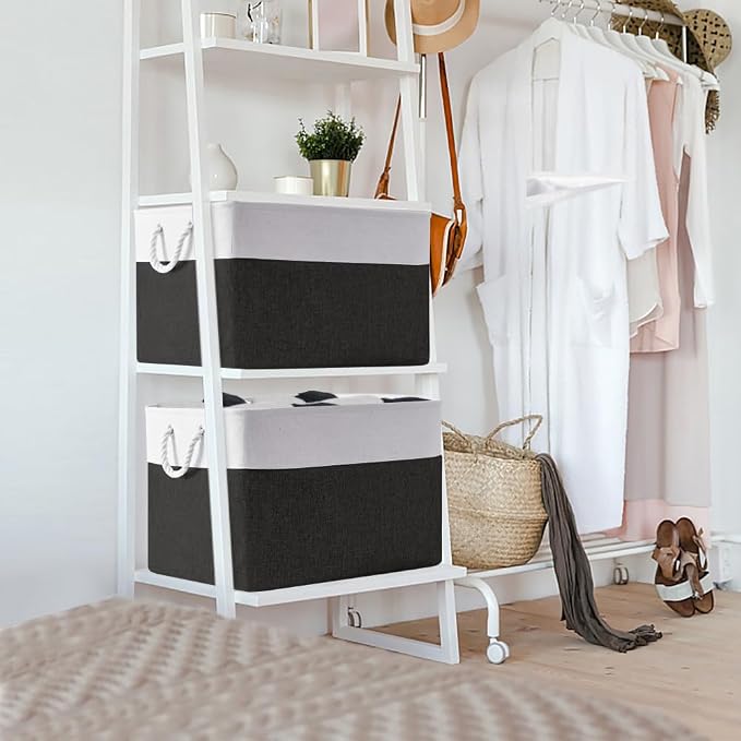 Organization and Storage for Shelves - Extra Jumbo 3 Pack 20.5x15.7x13.8 inch Fabric Storage Basket for Organizing, Storage Bins for Shoes Towel Blanket (White & Black) - Image 4
