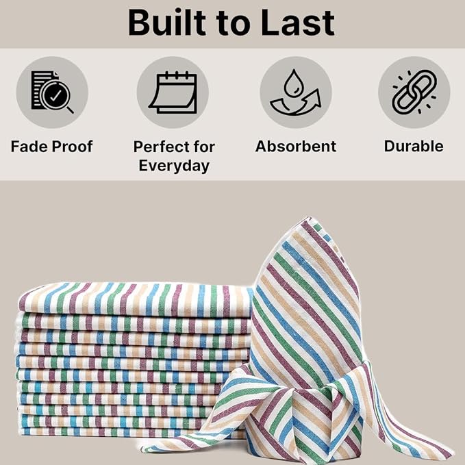 LFH Home 100% Cotton Cloth Salsa Napkin Set of 12 Washable Soft Durable Striped Napkins for Dining Wedding Parties & Daily Use, Reusable Eco-Friendly Fabric Napkins (18x18)-Multi Thanks Giving - Image 7