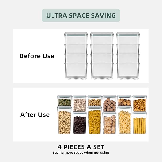 8-Piece Set of Pop Airtight Food Storage Containers with Lids Stackable Containers for Kitchen Pantry Organization Ideal for Cereal Snacks Flour Sugar Coffee and Spaghetti (1.2, 2.0, 2.7, 3.3qt)*2 - Image 4