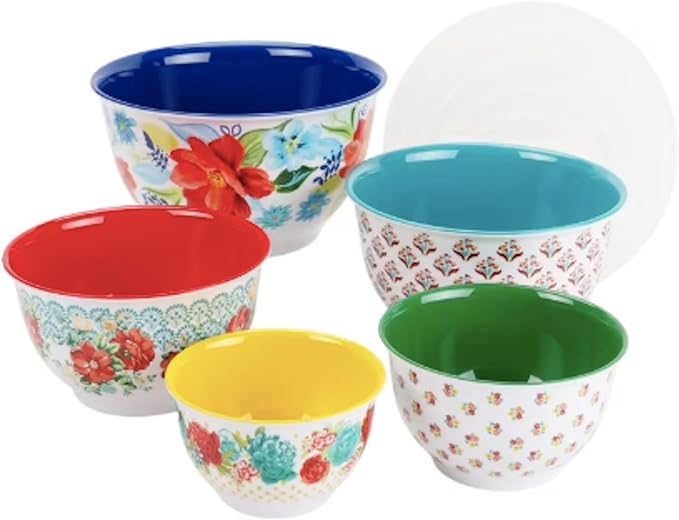 Pioneer Woman Floral Spring Bouquet Melamine Mixing Bowl Set, 10 Piece Set With Lids - Image 3